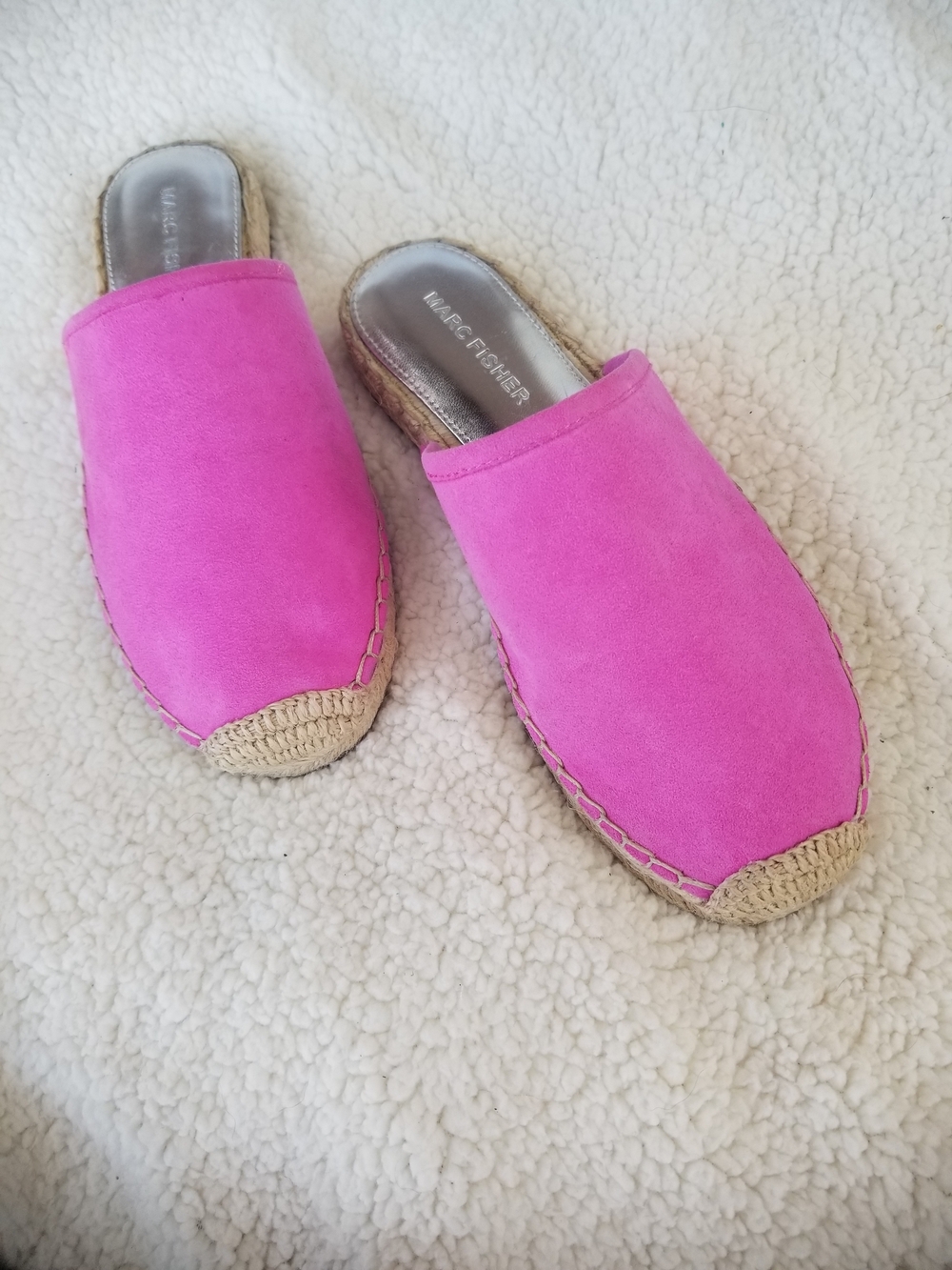 Marc Fisher Hot Pink Suede Espadrille Slip-On Mules